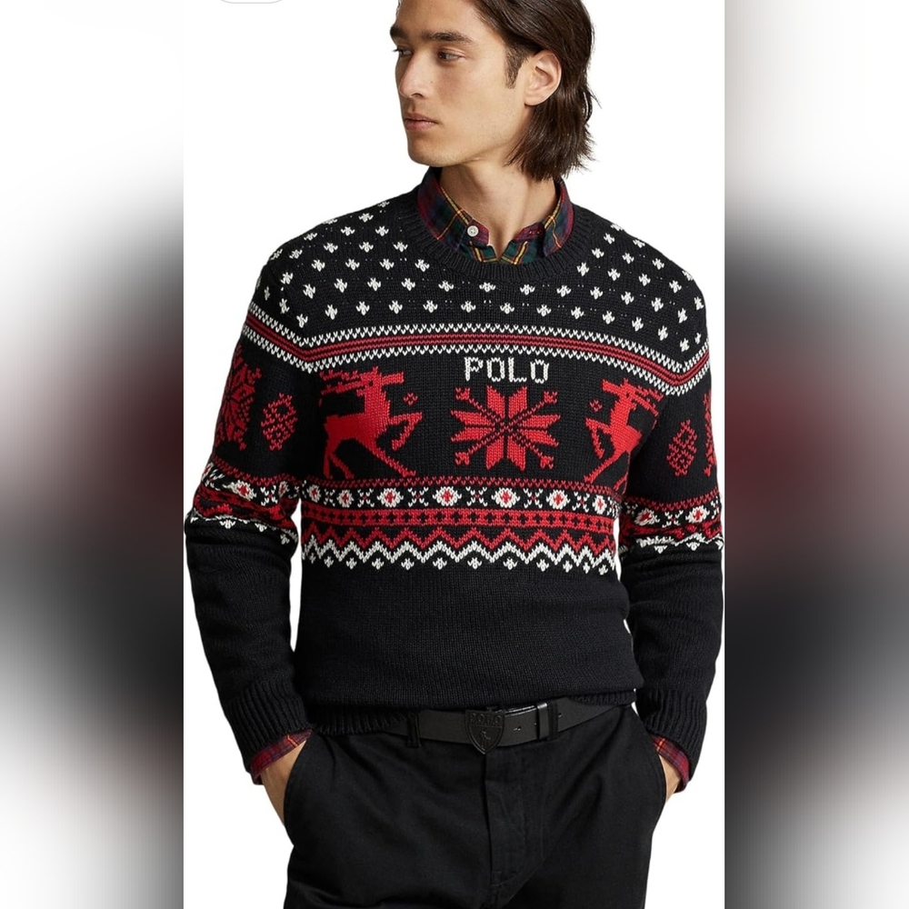 Men's Polo Ralph Lauren Cotton Cashmere Raindeer Sweater & Socks L, XL